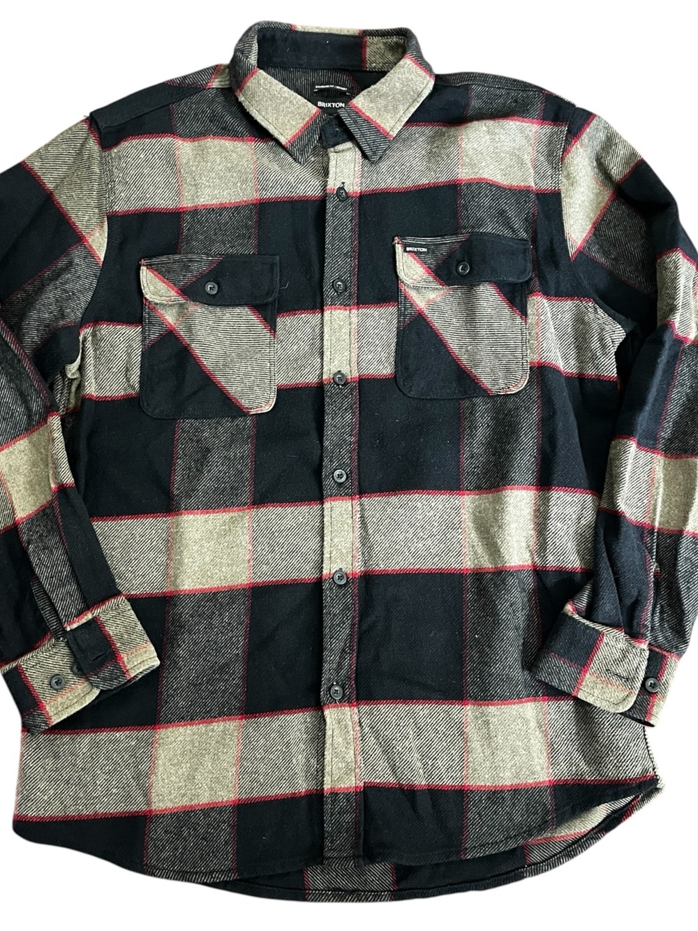 Brixton Bowery Flannel Approx XL Men’s Plaid Shirt Tan Black Red Workwear